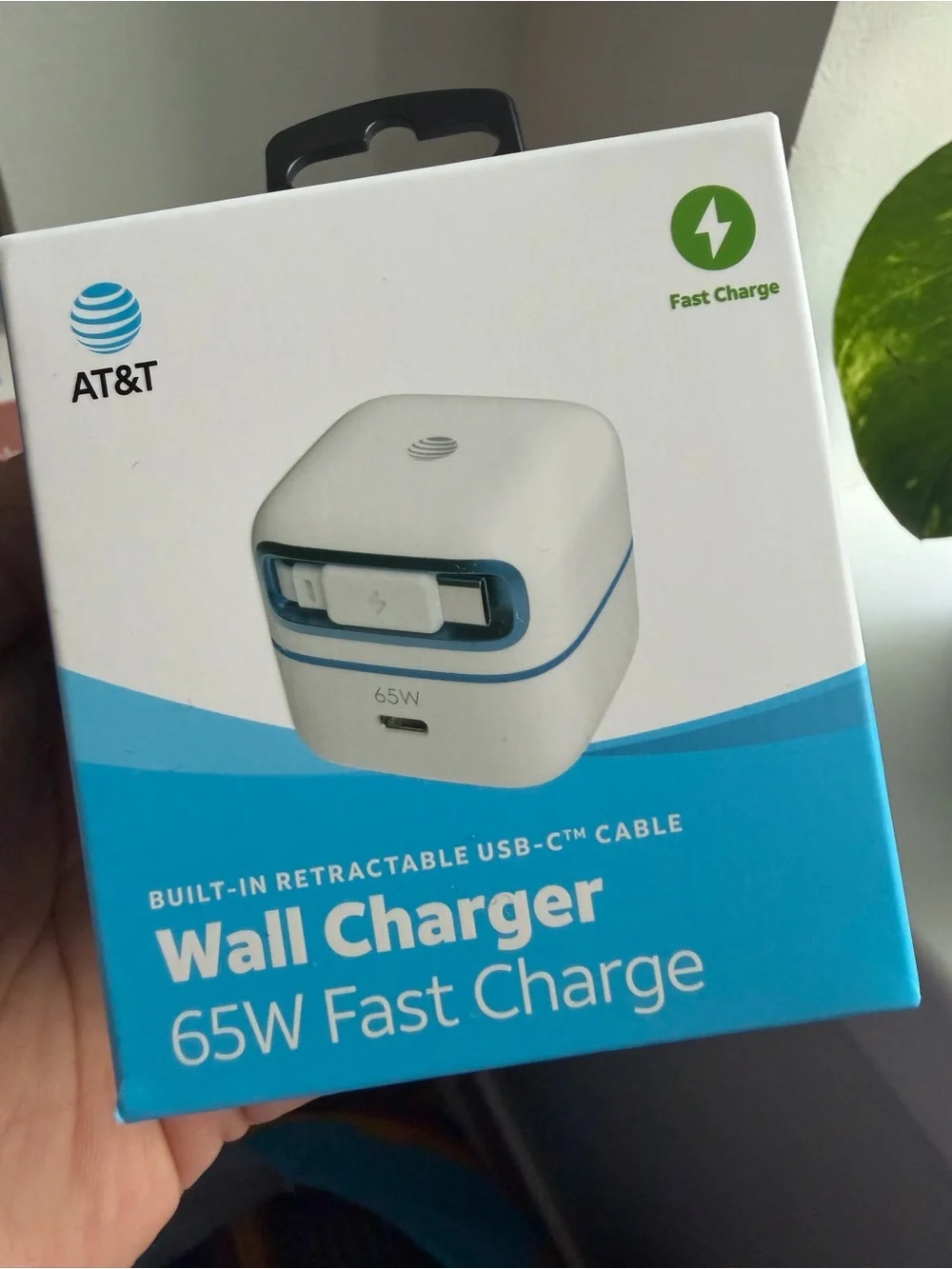 65W Fast Charge White Wall Charger with Built-In Retractable USB-C Cable